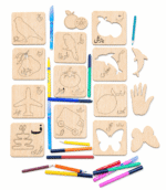 Kids Wooden Urdu Alphabet Stencils with Pictures & Puzzles – Haroof-e-Tahaji Learning Board (74 Pcs)
