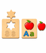 Kids Wooden English Alphabet Drawing Stencils with Pictures & Puzzle – 104 Pcs